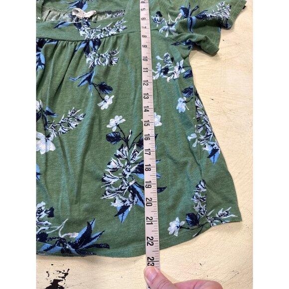 Lucky Brand Green Floral Short Sleeve Square Neck Blouse Med - Picture 5 of 5